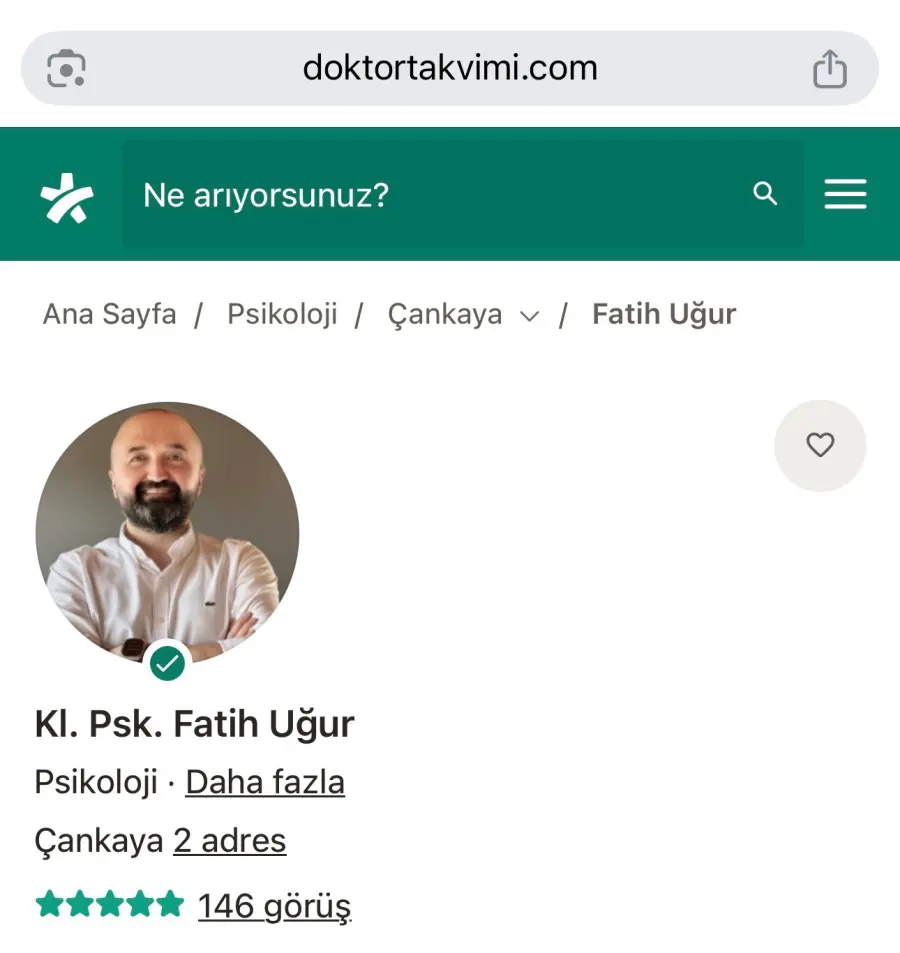 doktortakvimi.com üzerinde Kl. Psk. Fatih Uğur profil sayfası ekran görüntüsü